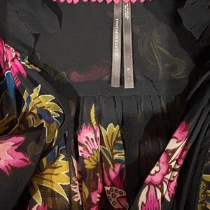 Anthropologie Estela Sheer Printed Blouse - Short-Sleeve Edition - Raspberry